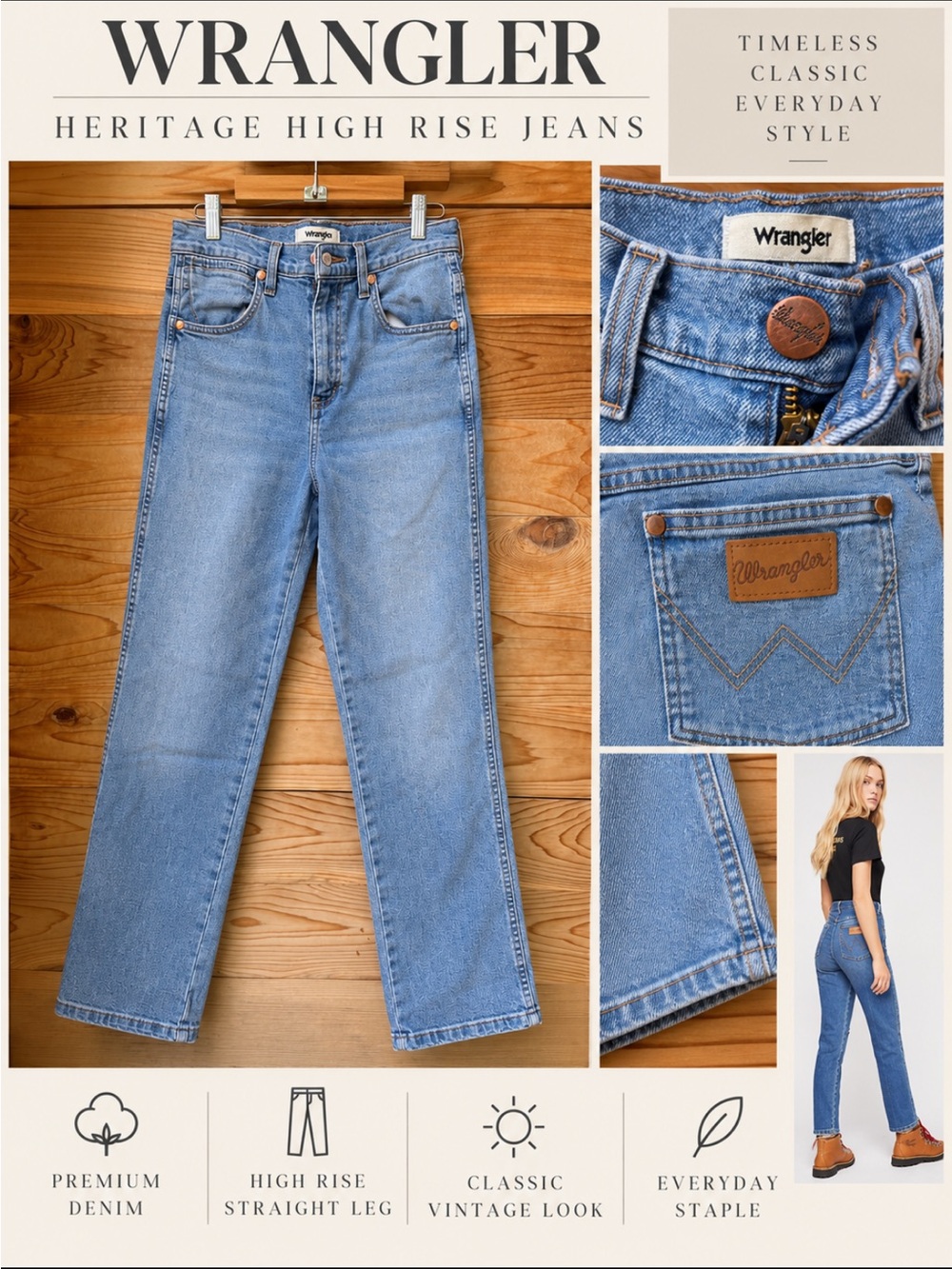 Wrangler Heritage High Rise Straight Leg Jeans Size 28 X 28 Fits like a 27